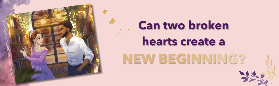 Illustration of Karla and Ash in a bookshop — Can two broken hearts create a new beginning?