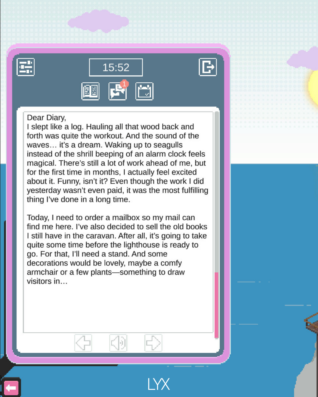 Novel Haven game screenshot — diary entry